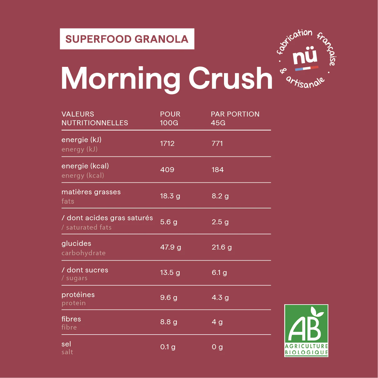 Granola bio · Morning Crush · Chocolat Cranberries